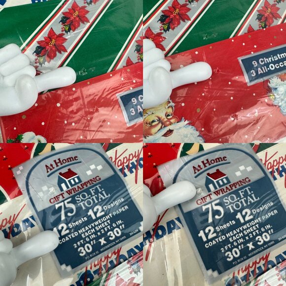 Vtg At Home Christmas Gift Wrapping Paper Sheets 1 Sealed Pkg Plus Some Extra - Picture 3 of 8